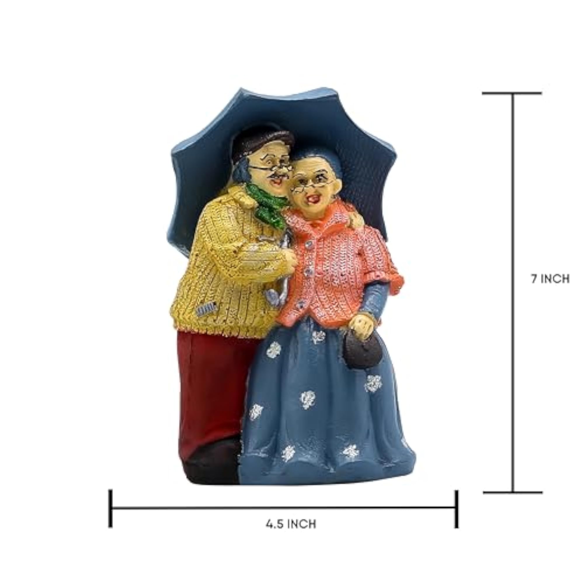 Romantic Elderly Couple Chatri Showpiece, Handcrafted Resin Love Figurine