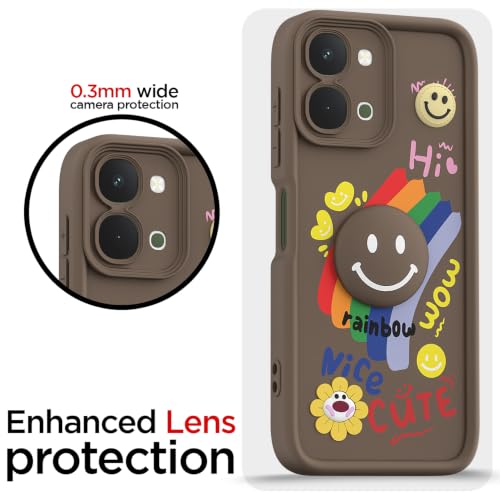 Image of Pikkme Back Cover for Vivo T5x / Vivo Y51 Pro /iQOO Z11x 5G | Soft Silicone| Cute Rainbow Smile & 3D Cartoon Flower Design | Shockproof Raised Camera Protection Bumper Case (Brown)