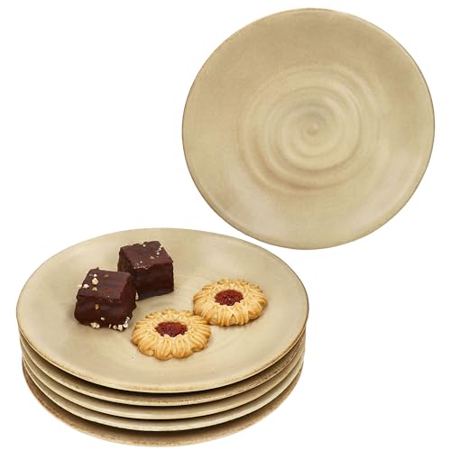 MamboCat CLAY BEIGE 6er Set Kuchenteller I Ø21,5cm I Dessertteller aus Steingut I beige mit Strudel-Dekor I für 6 Personen I kleine Teller für Salat, Dessert, Fingerfood & Co.