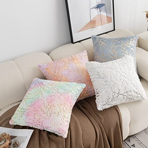 Ligicky Set Of 2 Fluffy White Faux Fur Pillow Covers Silver Branches Glitter Throw Pillows Decorative Soft Furry Sparkling Square Cushion Cases For Sofa Bedroom Party Décor 18X18Inch #TOP2