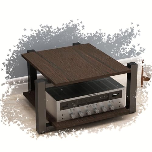 Meuble de rangement multimédia noyer noir 2 niveaux pour tour audio HiFi