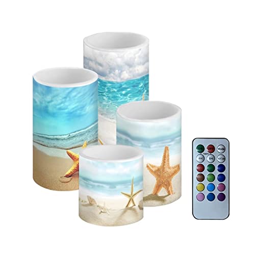 Image of LED Flickering Candles Battery Operated Candles Set of 4 with Remote Control Timer Dancing Flame Pillar Candles Home Table Coastal Decoration, Beach Coastal