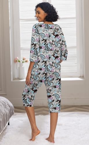 Image of PrinStory Womens Pajama Sets Capri Pjs Soft Lounge Sets XS-4XL