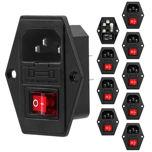#VerdientProvisionen<br>10 Stück Kaltgeräte Einbau Stecker 220 250V/ 10A Audio Kaltgeräte Buchse Einbau Kupplung inkl Sicherung Kaltgeräte Einbau Buchse C14 mit Schalter