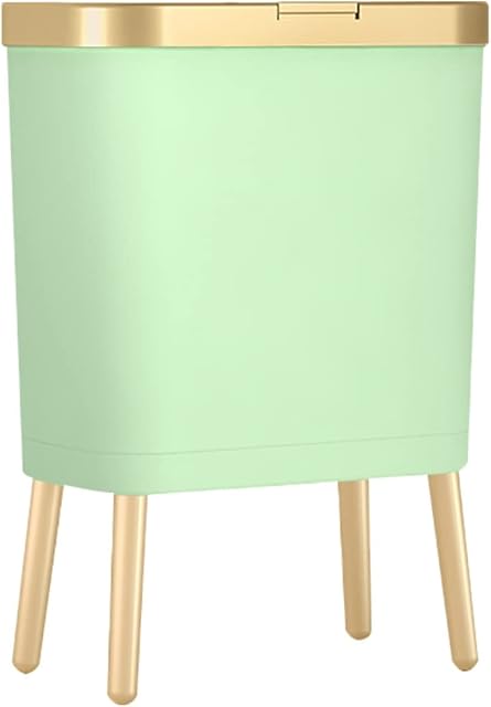 Kitchen Trash Bin with Lid, 15 Liter Rubbish Bin, Plastic Trash Can with Legs, Dogproof Garbage Bin with Push Button, Modern Slim Waste Basket for Bedroom Bathroom Living Room Office ( Light Green )