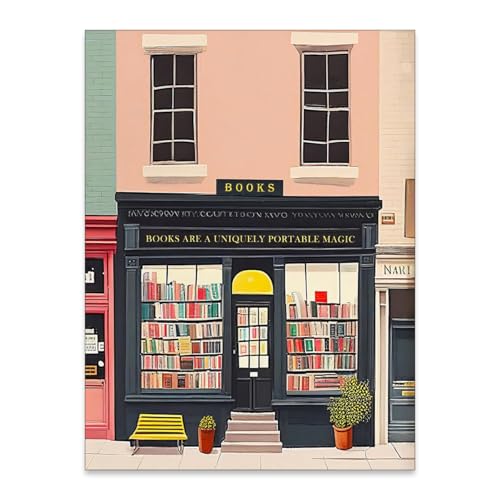 MWZUPQ Pink Bookshop Poster Book Wall Art The Bookshop On The Corner Paintings Prints Room Decor Aesthetic for Reading Nook Wall Decor 12X16 inch Unframed Book Lover Gift