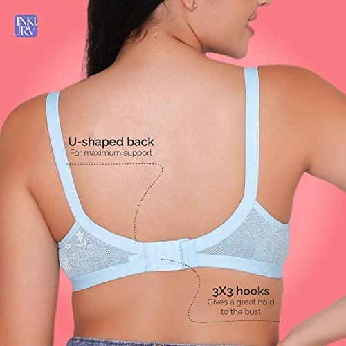 Image of INKURV Non-Padded Full Coverage Bra for Women with Cotton Blend Lining | Stylish and Stretchable Net Design | Fancy and Soft Bra for Women Daily use | Combo of 2 - Aura