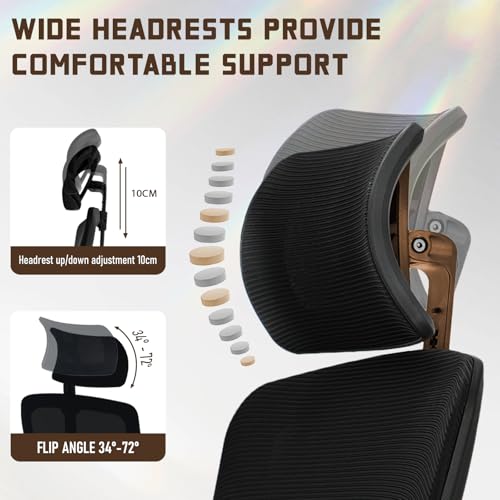 Durrafy Office Chair Ergonomic Desk Chair with Adjustable Lumbar Support Breathable Adjustable Headrest High Back Computer Mesh Chair Black