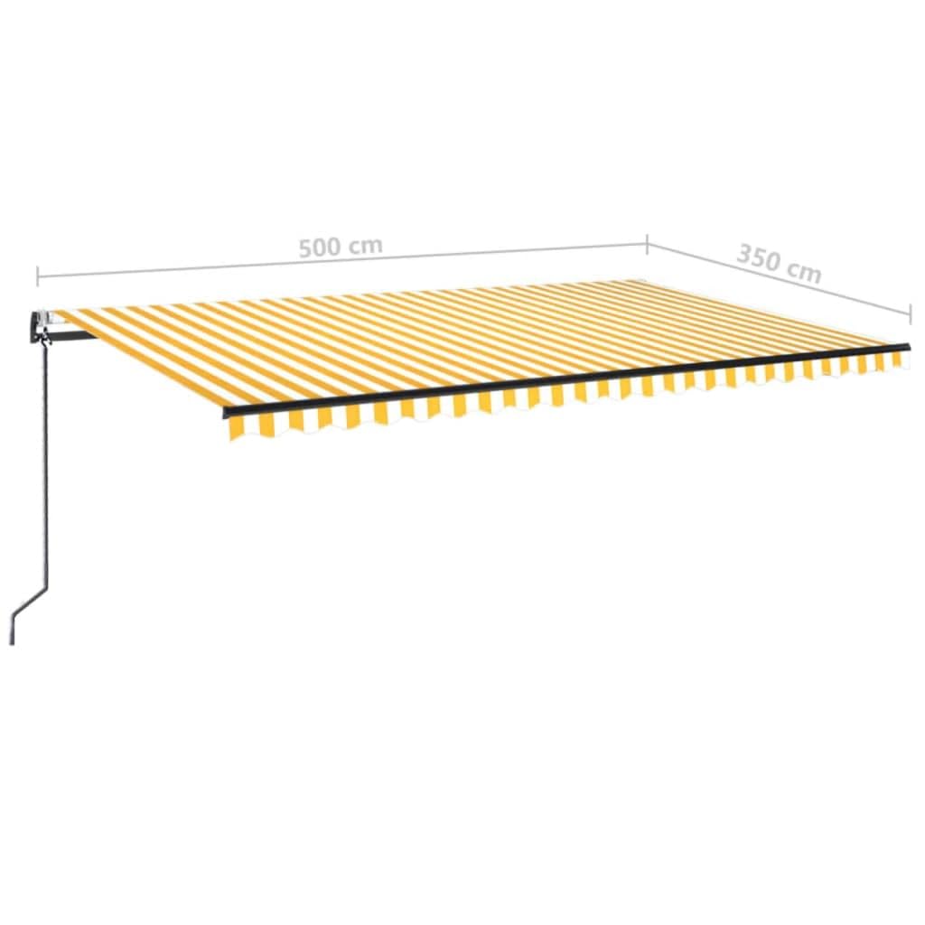 Toldo automático con iluminación LED y sensor de viento, 500 x 350 cm, marco de aluminio recubierto de polvo, protección solar impermeable y resistente a los rayos UV para jardín, balcón