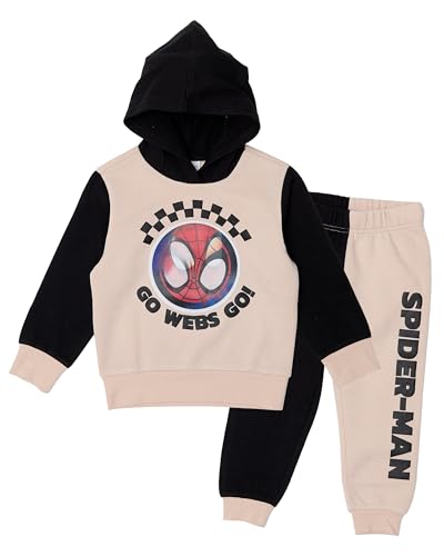 Disney Spider-Man Toddler Boys Outfit Set - Two Piece Hoodie Sweatshirt with Holographic Patch & Puff Ink Jogger Pants (Brown 6)
