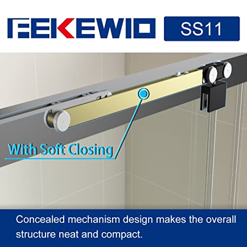 Fekewio Soft Close Single Sliding Shower Door, 56-60" X 76" Inch Frameless Walk-In Bathroom Shower Doors, Clear Tempered Glass 5/16" Shower Enclosure Ss11 (Brushed Nickel) #TOP4