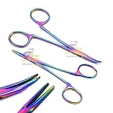 Multi Titanium Rainbow Color Non-Locking Hemostat Straight & Curved for Ear Care Set of 2 Size 5 inch Stainless Steel by G.S Online Store