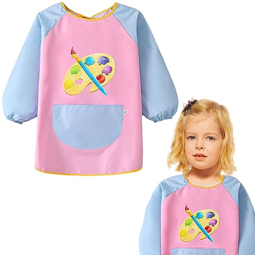 LECTNORE Kids Painting Apron Waterproof Painting Apron Long Sleeve for Kids Children's Art Smock with Pockets for Painting Cooking Eating(Style 3)