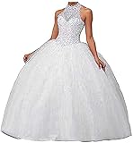 QXMYOO Women Ball Gown Prom Party Halter Lace Quinceanera Dress Sweet 16 Dresses White