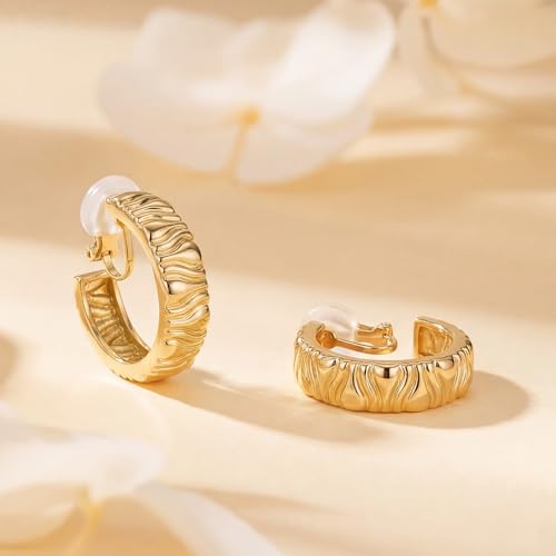 Image of Clip on Earrings for Women, 14K Gold Small Gold Hoop Earrings, Hypoallergenic Non Pierced Hoop Earring for Women