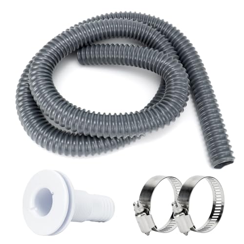 Sanuke Bilge Pump Hose Installation Kit, 1-1/8 Inch Dia Bilge Plumbing Kit with 6 FT Premium Quality Kink-free Flexible PVC Hose, 2 Clamps and Thru-Hull Fitting, Black