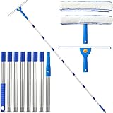 ARTIPOLY Window Cleaning Equipment with 3m Extendable Handle, 8-Section Long Pole Glass Cleaner with Silicone Squeegee & Microfiber Scrubber for Windows, Shower Glass, Mirrors, Doors & Car