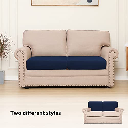Image of Easy-Going Stretch 2 Pieces Loveseat Couch Cushion Cover for 2 Seat | Individual Furniture Protector Sofa slipcover for 2 Cushion Couch Washable Soft with Elastic Bottom Navy