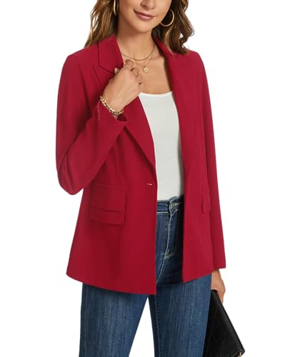 MINTLIMIT Women's Red Blazer Long Sleeve Lapel Button Open Front Blazer Suit Work Office Casual Outfits Jacket with Pockets