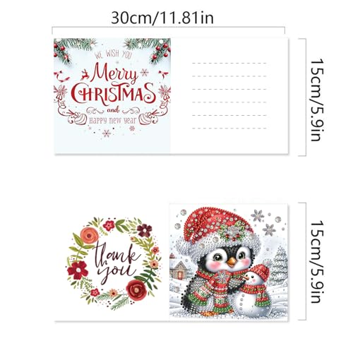 Awesocrafts 6pcs Diamond Art Christmas Cards Kits Penguin, DIY Diamond Painting Cards Sets - Image 2