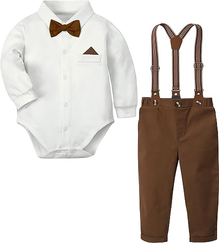 A&J DESIGN Baby Boys Suits Infant Gentleman Formal Wedding Suspenders Outfit with Bowtie