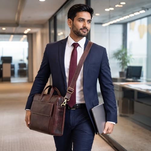 Image of RUSTIC TOWN Premium Leather Crossbody Messenger Bag - Stylish and Versatile - Gift for Professionals