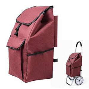 Faltbare Einkaufstasche Ersatztasche für Einkaufswagen,wasserdichte Oxford-Stoff Trolley Tasche mit Seitentasche,Ersatz für Einkaufsroller zum Einkaufen und Aufbewahren,Rot