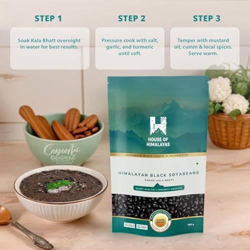 House of Himalayas Black Soyabeans, Pahadi Kala Bhatt, High Protein and Fibre, Natural, Unpolished and Chemical-Free, GI Tagged, Cultivated by Women Farmers, 500g