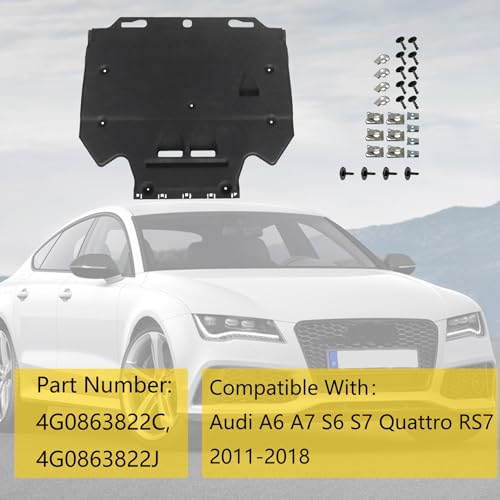 Image of GXARTS Engine Splash Guard and Mounting Elements 4G0863822C 4G0863822J Compatible with Audi A6 A7 S6 S7 Quattro RS7 2011 2012 2013 2014 2015 2016 2017 2018 Under Car Shield Cover