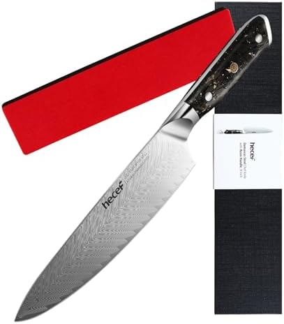 hecef 8 Inch Japanese Chef Knife, Black – Premium Damascus Steel,...