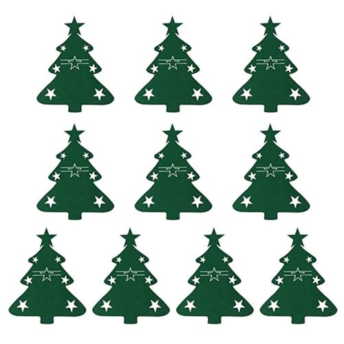 10Pcs/pack Festive Christmas Cutlery Holders Holiday Tableware Pockets Tree Shaped Display Stand For Party Decorations Christmas Dinner Flatware Holder