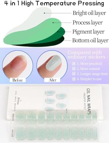Kalolary 20szt. semi cured gel nail polish stickers, full wraps żelowe paski do paznokci z pilnikiem do paznokci i sztyftem do zdobienia paznokci (D)