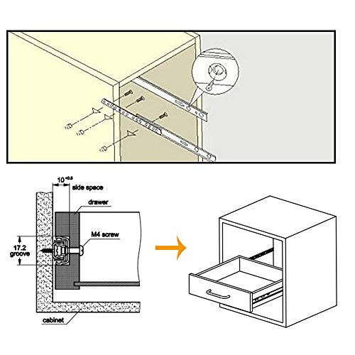 Yoohey Metal 15.7 inch Drawer Slides, Ball Bearing Two Way Slide Track Rail 0.7 inch Wide 1 Pair