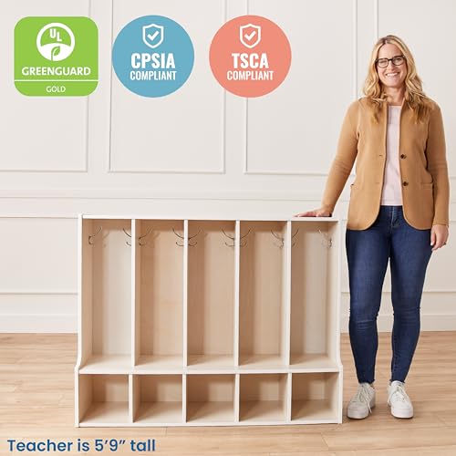 Image of ECR4Kids Streamline 5-Section Toddler Coat Locker with Bench, Classroom Furniture, White Wash