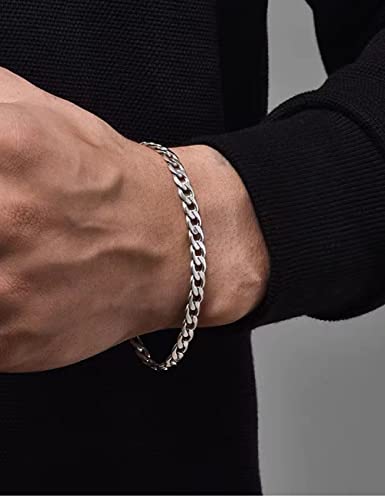 925 Sterling Silver Cuban Link Chain Bracelet 3mm 5mm 8mm Silver Bracelet for Men Women 6.5-9 Inches4