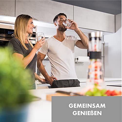 Foto von GLASWERK Glaskaraffe mit Deckel aus Edelstahl (1,6 Liter) - Wasserkaraffe mit Fruchteinsatz aus Borosilikatglas - Karaffe Glas mit Deckel Fruchtspieß mit Stopper, Transparent,silber,schwarz