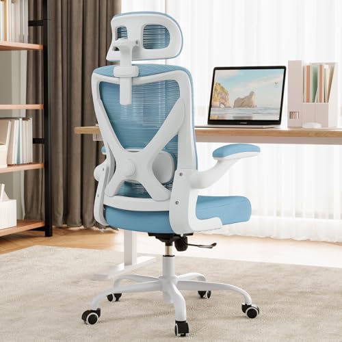 Image of Ergonomic Office Chair - Mesh Desk Chair with Adjustable Lumbar Support High Back Computer Gaming Chairs - Big and Tall Office Chairs Adults, Comfortable for Long Hours, Sky Blue