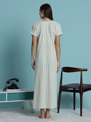 Image of 9shines Label Stylish Chikankari Cotton Nighty Maxi for Women | Full Length Nightgown | Nightdress with Pocket | Embroidery Nighty | Soft Comfortable Cotton Nightwear (1545)