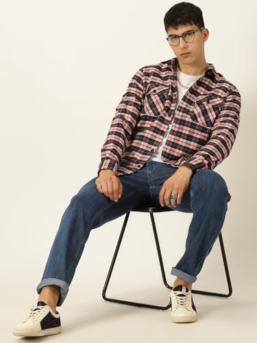 Image of Thomas Scott Men's | Checks | Full Sleeve | Slim Fit | Cotton Blend | Double Flap Pocket | Spread Collar | Casual Shirt