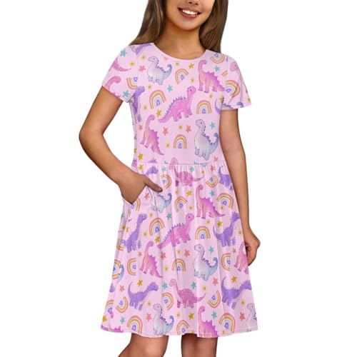 Image of Short Sleeve Dress for Girls with Pockets Cute Toddler Girl Clothes Summer 2-12