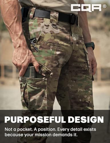 Image of CQR Men's Flex Ripstop Tactical Pants, Water Resistant Stretch Cargo Pants, Lightweight EDC Hiking Work Pants