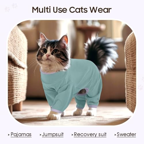 DENTRUN Cat Clothes for Hair Control with Hair Sticky Fabric - Soft Recovery Suit & Breathable Lint-Resistant Cat Sweater for Cats Only, Kitten Onesie Pajamas, S, Bean Green - Image 6
