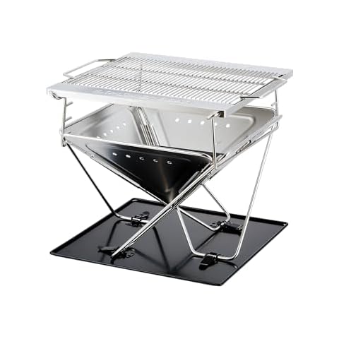 Explorer Bear 20" Stainless Steel Foldable Takibi Fire & Grill with Carrying Bag, Grill Bridge, and Coal Bed | Portable Wood Burning Grill and Fire Pit | Perfect for Camping, Outdoors, Patios Cover