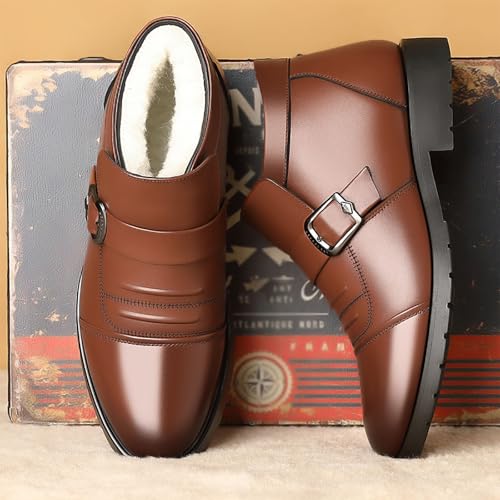 Men's Warm Cold Proof for Outdoor Hiking Casual Casual Leather Winter Plush Warm Snow Shoes， High Top Cotton for Men New Business Shoes3