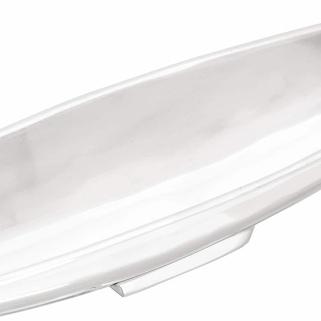Dekoracyjny kosz na owoce z aluminium, srebrny, 53 x 9 x 10 cm, błyszczący z intarsją, idealny do salonu i jadalni, jako stylowy element przyciągający wzrok.