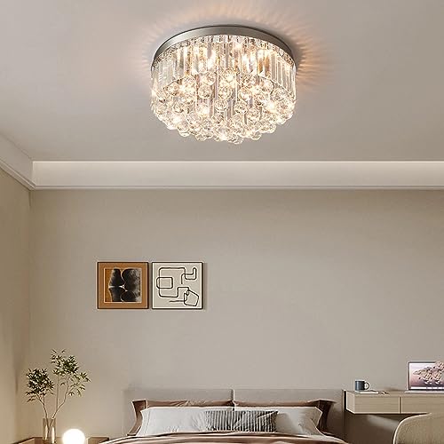Plafonnier cristal LED 120W, lustre chrome chic dimmable salon - 4