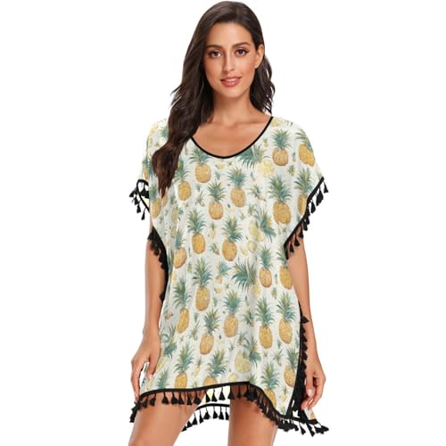 Cache-maillot de bain femme imprimé tropical tunique de plage fluide