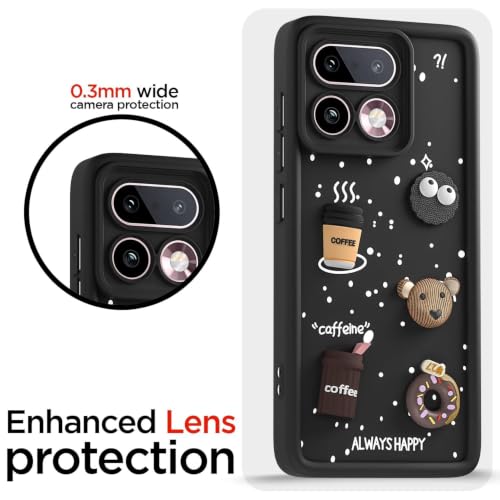 Image of Bintage Back Cover Compatible for Realme 16 Pro 5G | Cute 3D Taddy Ball Bear Milk Cake Coffee Silicon Case Full Body & Camera Protection - Black