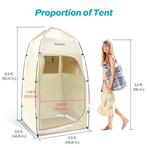 FOGATTI-Portable-Camping-Shower-Tent-with-Floor-69-FT-Extra-Tall-Shelter-with-3-Internal-Pockets-and-Carry-Bag-Outdoor-Privacy-Tent-for-Shower-Changing-Dressing-Wind-Proof-Oversize-Easy-Set-Up