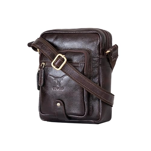 Image of Premium Genuine Leather Messenger Sling Bag for Men & Women - Multipurpose Crossbody Bag with Adjustable Strap & Multiple Pockets for Travel, Office, Work, College & Daily Use